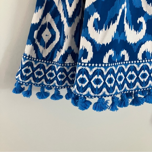 Alice + Olivia Lucy Mini Shirt Dress Pom Pom Hem *Pockets* Blue and White Size 6 - Picture 3 of 15